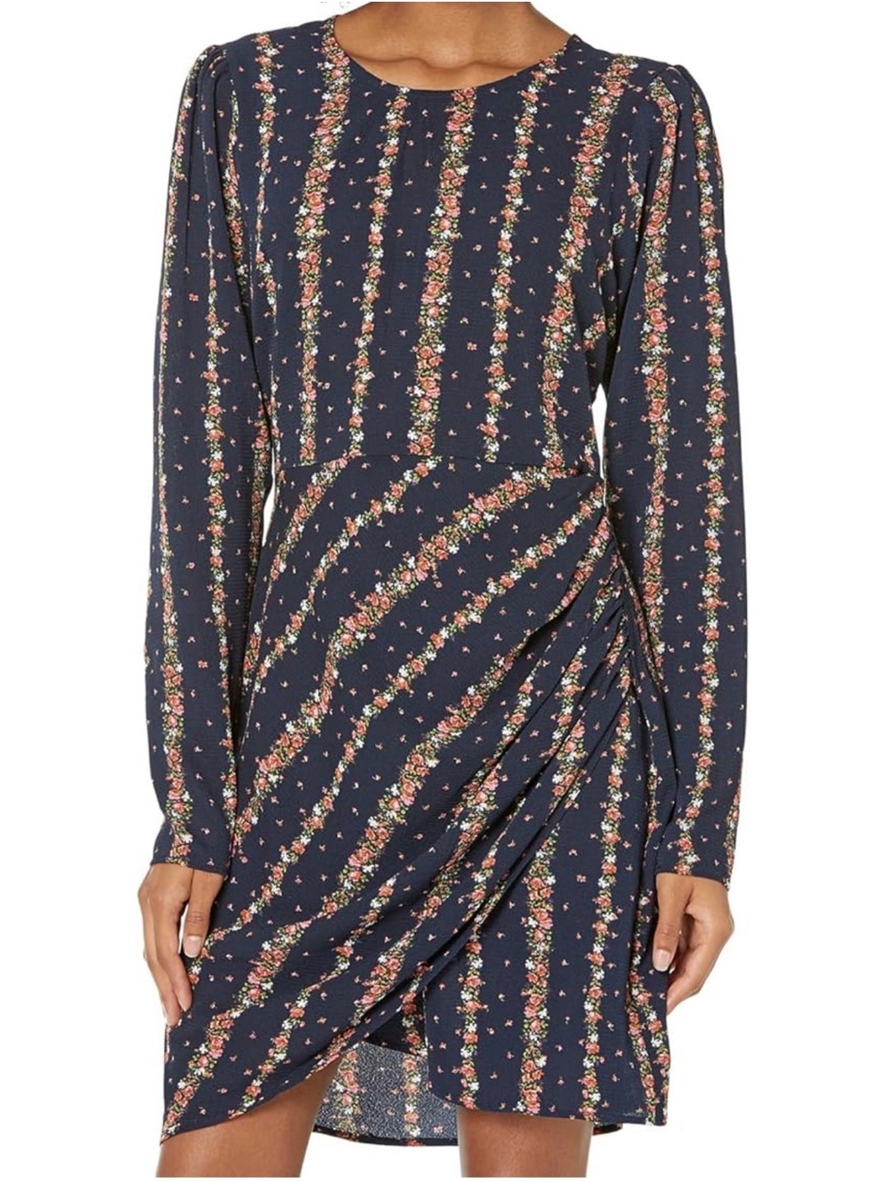 NWT Floral Striped Navy Long-Sleeve Wrap Dress